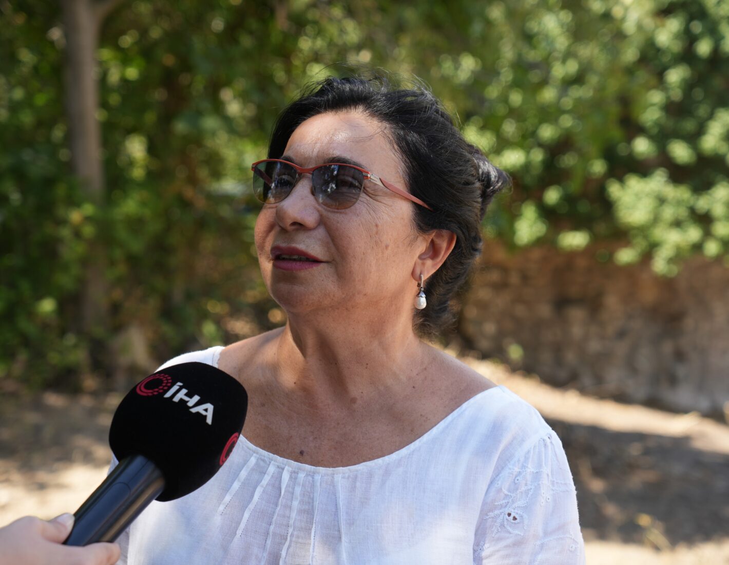 Bathonea excavations director professor Sengul Aydingun is making a statement to IHA, Istanbul, Türkiye, Aug. 8, 2024. (IHA Photo)