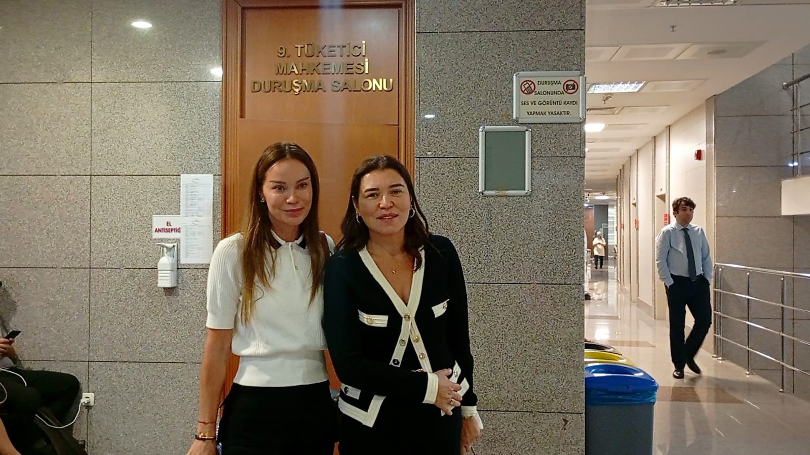 Journalist and writer Esin Ovet filed a lawsuit against her plastic surgeon for damages, claiming vision loss in her right eye following brow lift and eyelid surgeries, with her close friend, Turkish model and presenter Ebru Salli, testifying as a witness in the case, Istanbul, Türkiye, October 2, 2024. (IHA Photo)