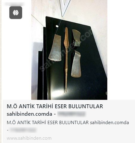 Cultural artifacts listed for sale for ?2.5 million ($73,000) under the title "Ancient Historical Artifacts from B.C." on the website "sahibinden.com," Türkiye, October 2, 2024 (IHA Photo)