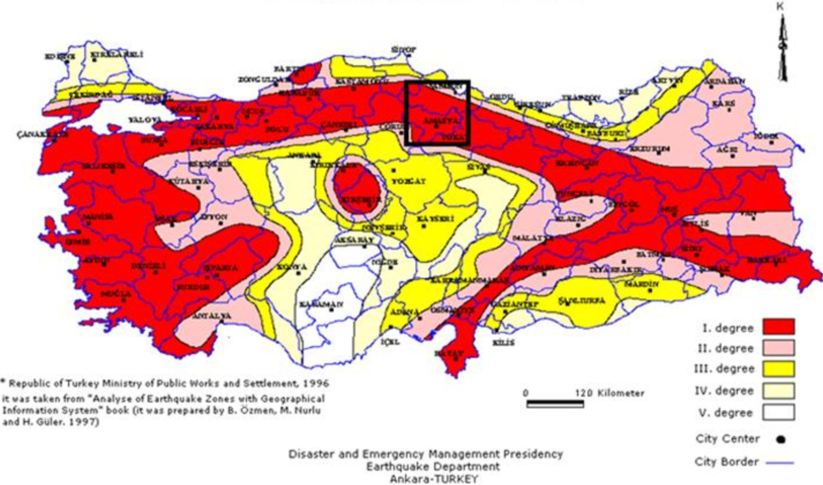 Türkiye’s “Earthquake Danger Zones Map,” 2013. (Mapping by AFAD)