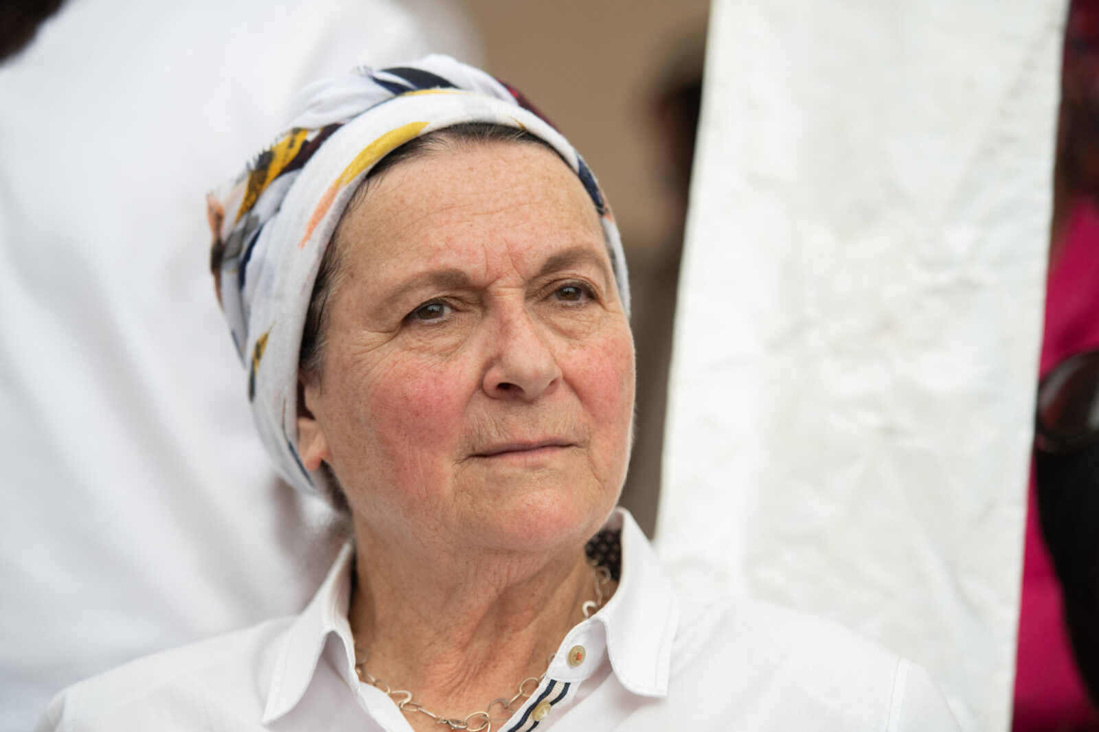 Daniella Weiss takes part in a march to the Evyatar outspot, near the West Bank city of Nablus, on April 10, 2023. (Courtesy of Flash90)