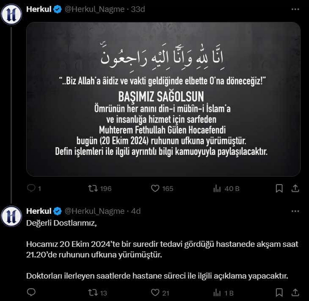 Herkul, a website associated with the Fetullah terrorist organization's post on X.