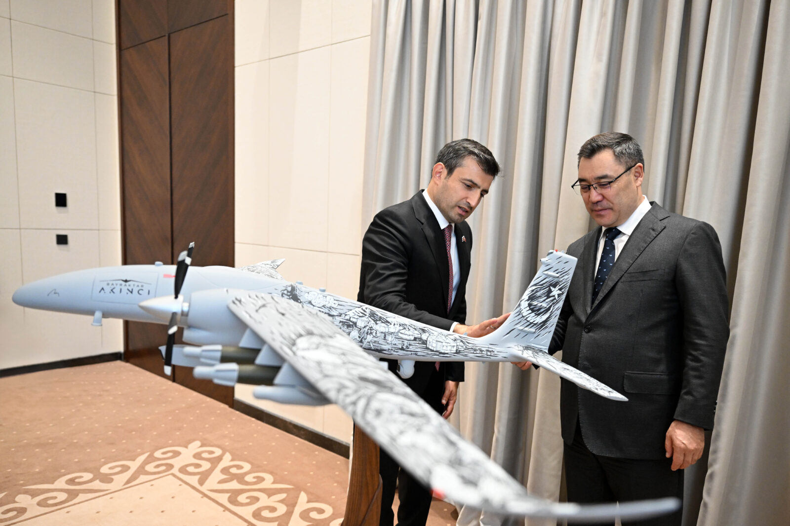 Sadyr Japarov, President of Kyrgyzstan, meets with Selcuk Bayraktar, Oct. 9, 2024 (Photo via Presidency of Kyrgyzstan)