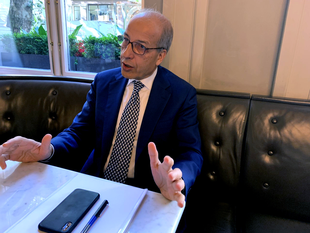 Libyan Central Bank Governor Sadiq al-Kabir talks during an interview with Reuters in London, Britain July 24 2019. Picture taken July 24, 2019. REUTERS/ Aidan Lewis/File Photo