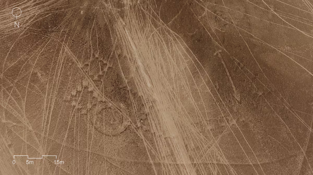 Damage to the Alta Barranco geoglyphs in the Atacama Desert in Chile, September 2024. (Photo via Fundación Desierto de Atacama)