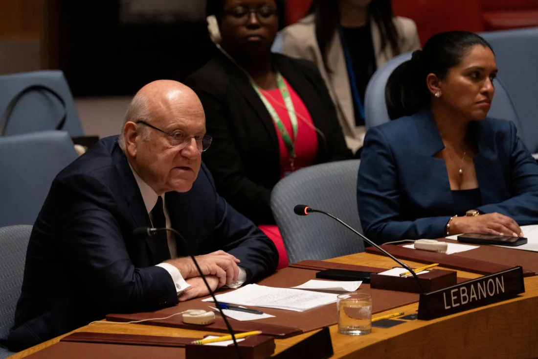 Lebanon's caretaker Prime Minister, Najib Mikati speaks at the United Nations Security Council meeting on the escalation in fighting in Lebanon between Israel and Hezbollah during the United Nations General Assembly at U.N. headquarters in New York, U.S., September 25, 2024. (Reuters Photo)