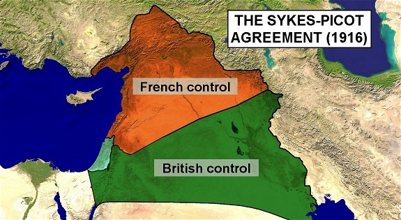 Map distribution at the end of the Sykes-Picot Agreement, 1916 (Photo via Remnant)