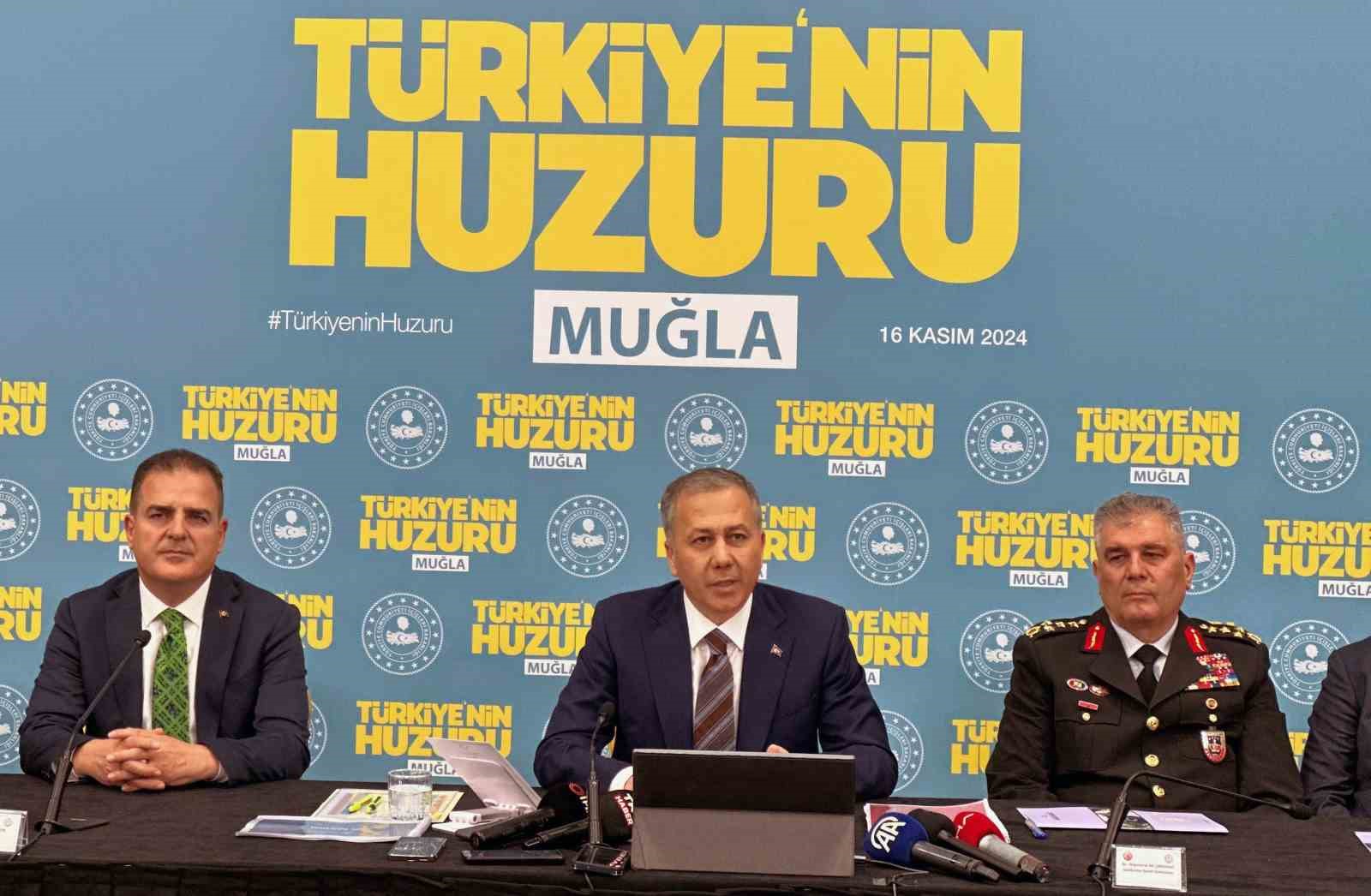 Interior Minister Ali Yerlikaya briefs at a press conference in Mugla, Türkiye, on Nov. 16, 2024. (IHA Photo)