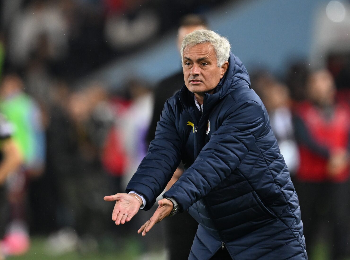 Fenerbahce's head coach Jose Mourinho gestures during the Turkish Super Lig match against Trabzonspor at the Papara Park Stadium in Trabzon, Türkiye, November 3, 2024. (AA Photo)