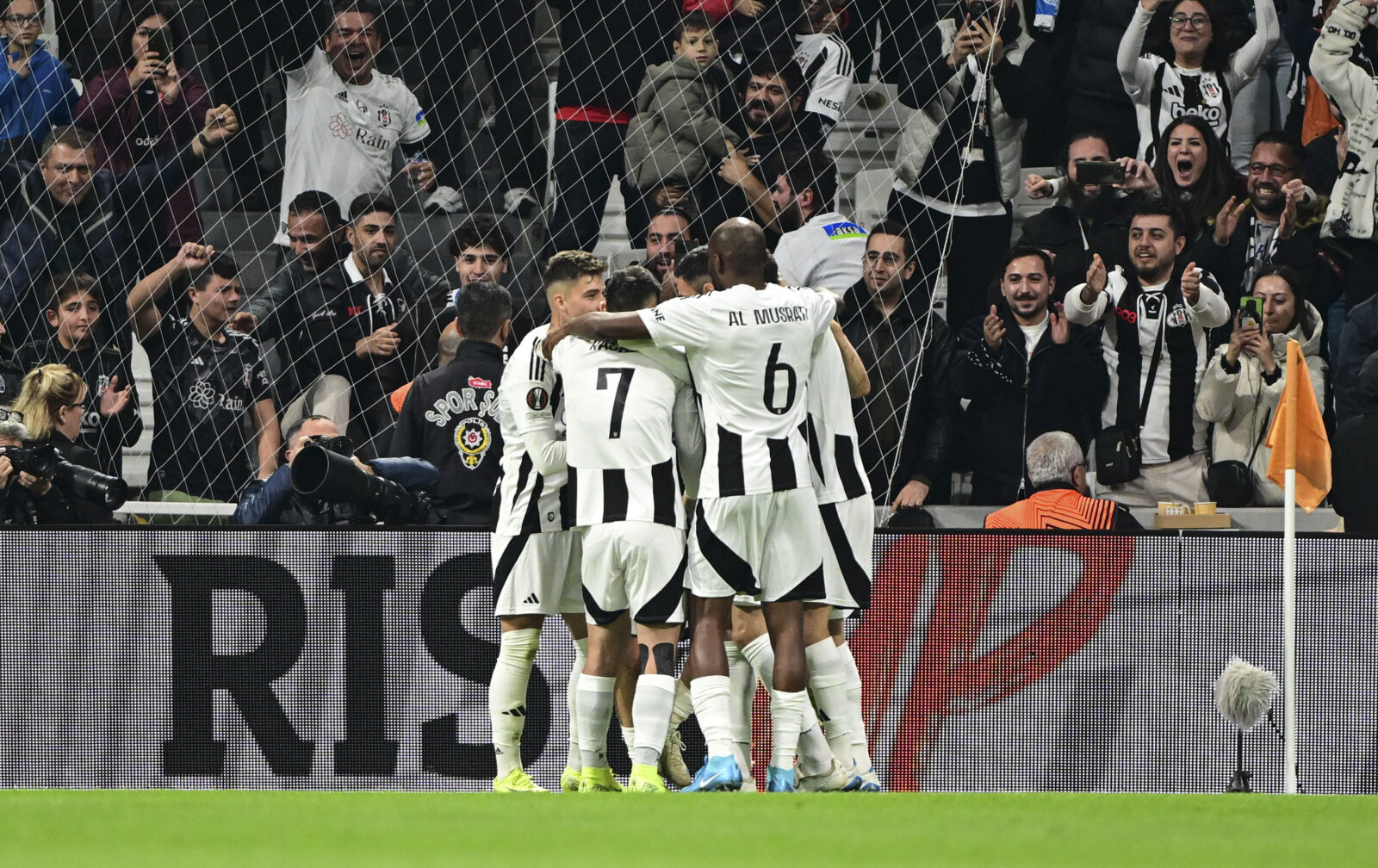 Players of Besiktas celebrate after a goal during the Semih Kilicsoy (9) of Besiktas reacts after a position during the UEFA Europa League match between Besiktas and Malmo in Istanbul, Türkiye, November 6, 2024. (AA Photo)