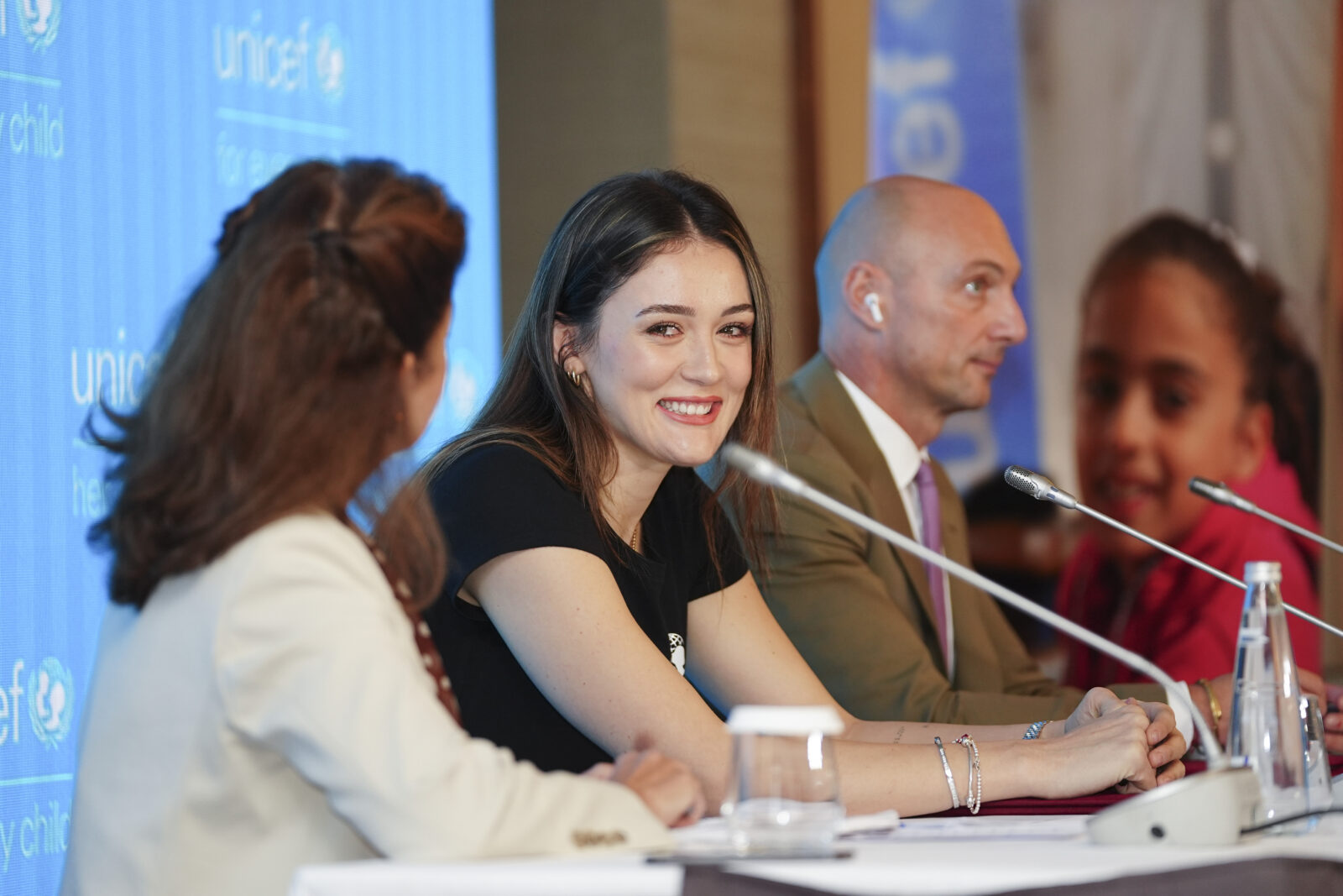 Zehra Gunes (C) of the VakifBank Women's Volleyball Team attends the signing ceremony of the collaboration agreement in Istanbul, Türkiye, Nov. 18, 2024. (AA Photo)