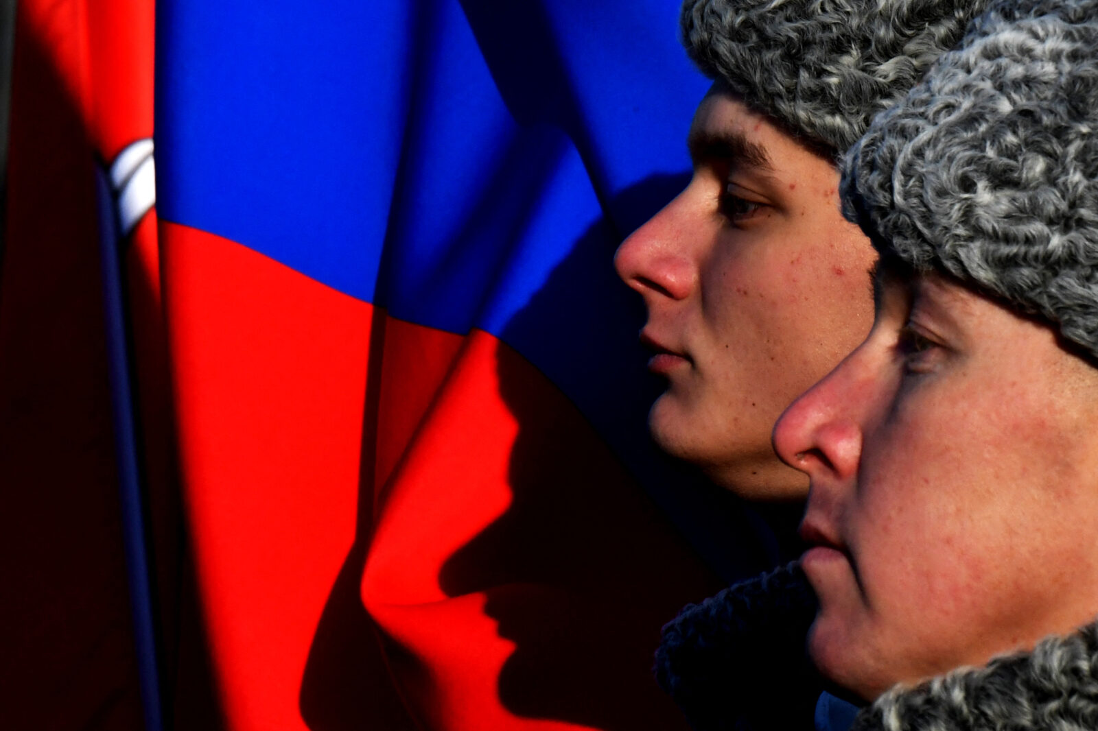 Russian honor guard soldiers attend the opening ceremony of the exhibition of Western military equipment captured by Russian forces in the Kharkiv and Sumy regions of Ukraine at the 