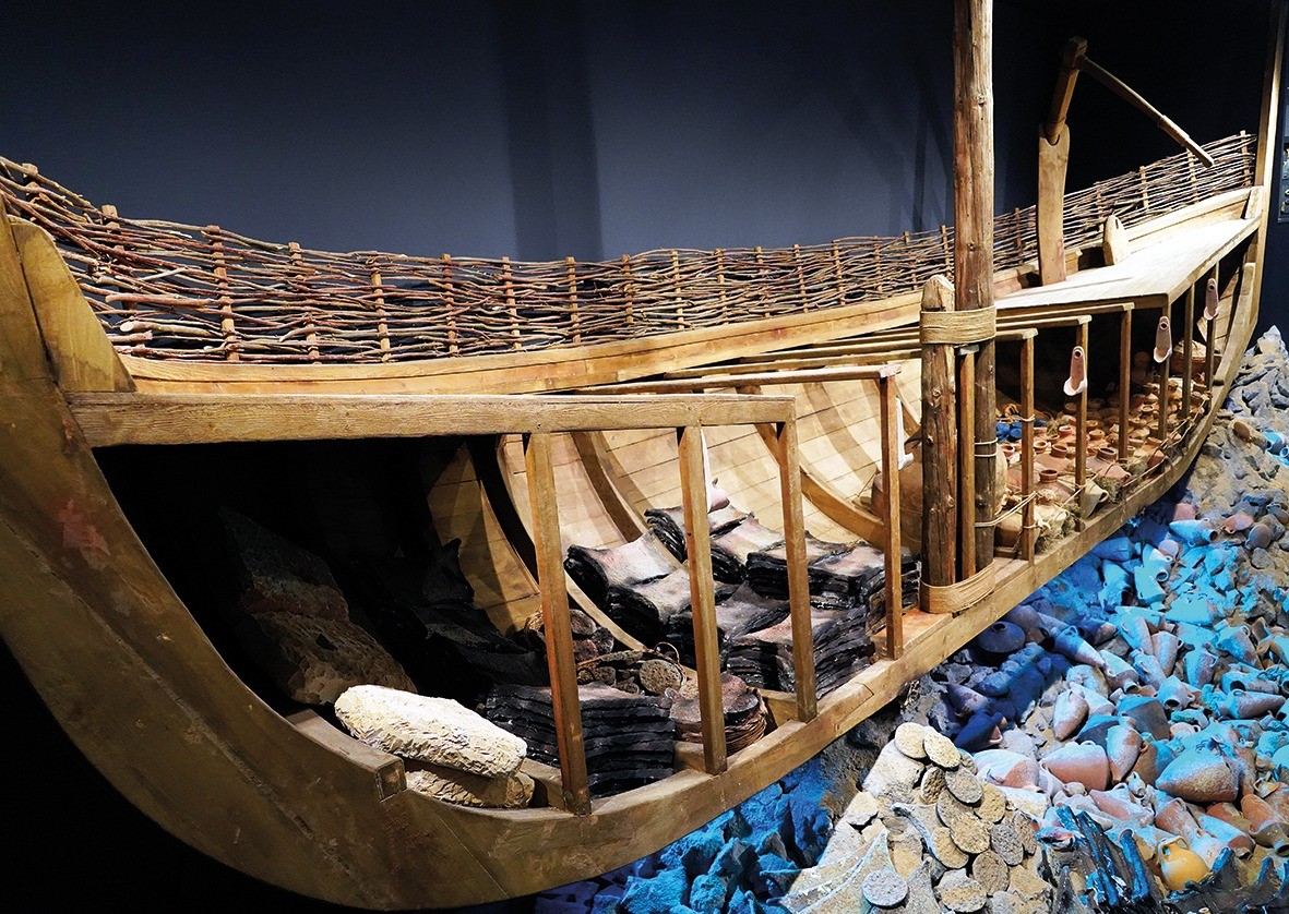 A shipwreck on display at the Bodrum Museum of Underwater Archaeology, in Mugla, Türkiye, November 21, 2024. (IHA Photo)