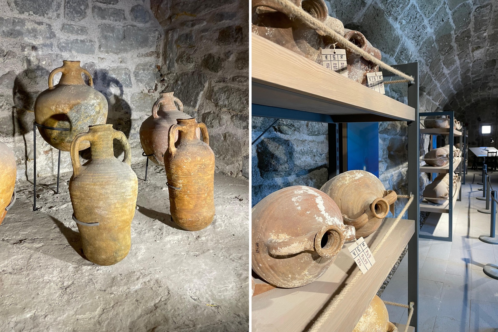 Amphorae artifacts showcased at the Bodrum Museum of Underwater Archaeology, in Mugla, Türkiye, November 21, 2024. (IHA Photo)