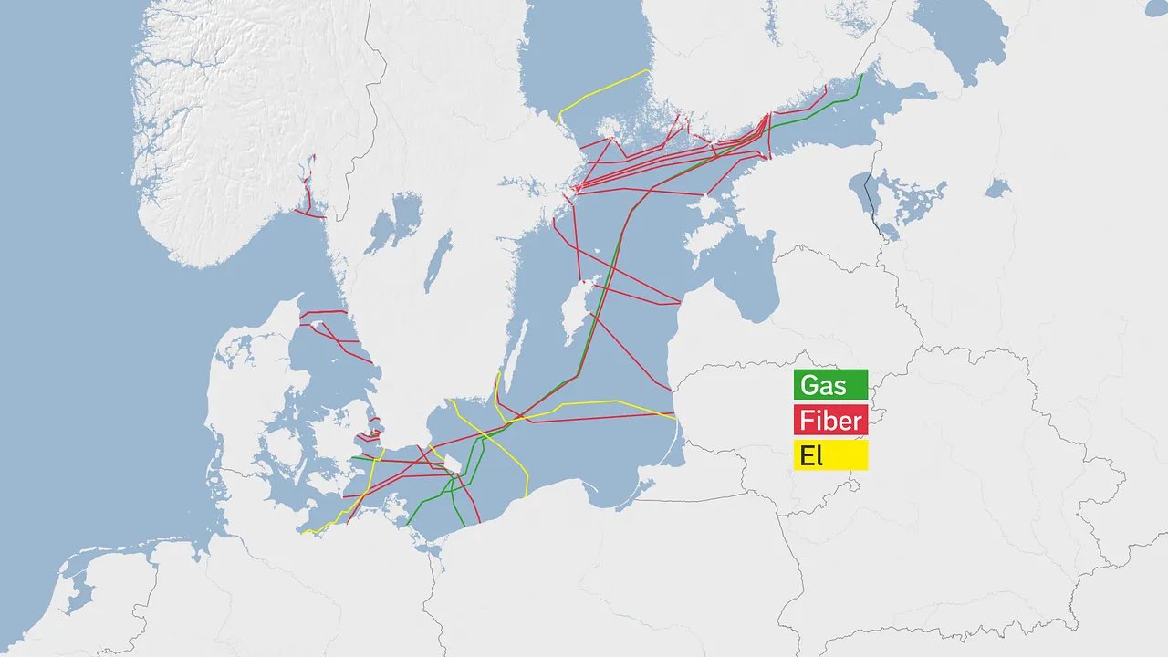 A small, simple overview of the infrastructure on the bottom of the Baltic Sea. (X Photo)