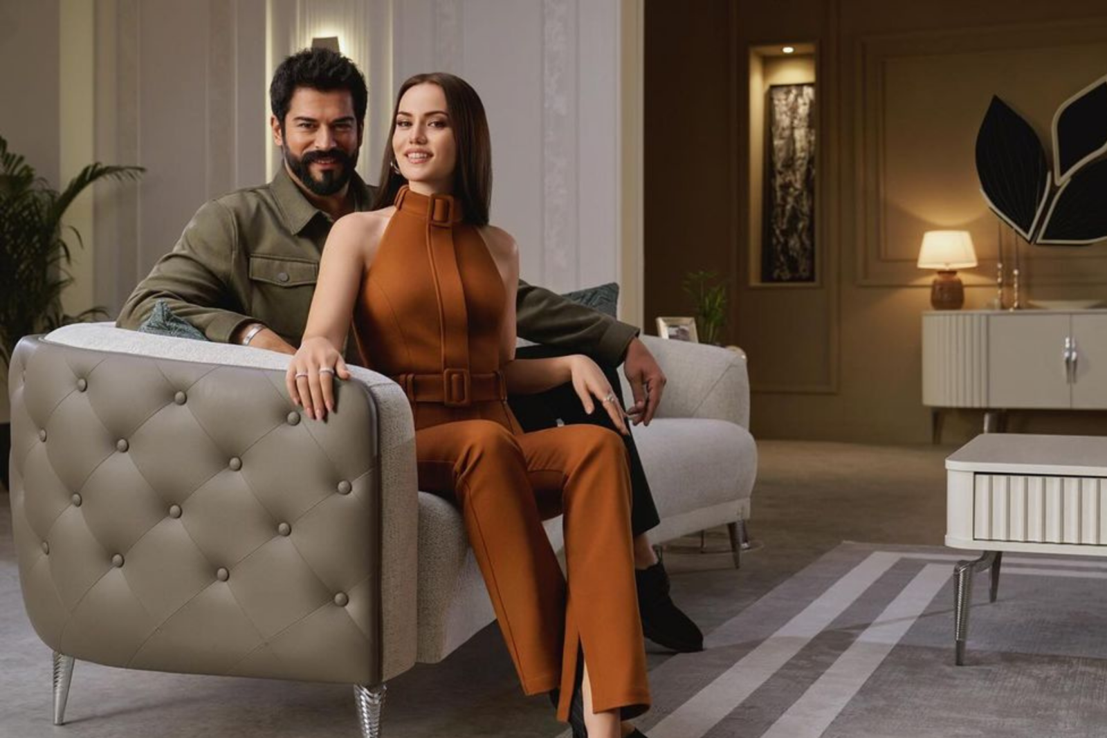Fahriye Evcen and Burak Ozcivit pose for a furniture brand advertisement, May 25, 2024. (Photo via Instagram / @burakozcivit)