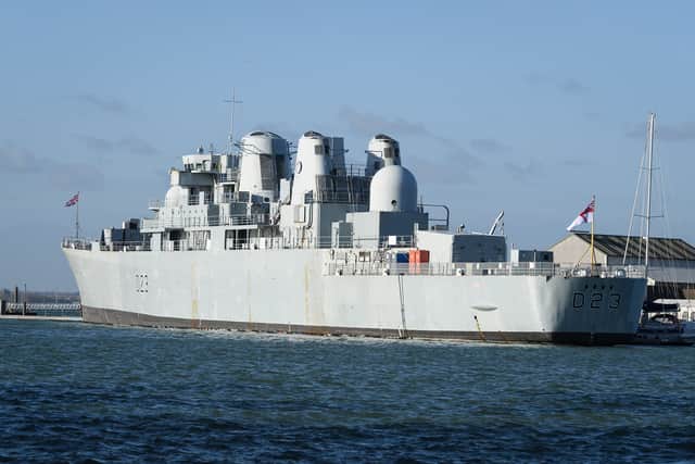 HMS Bristol, a Portsmouth-based ship which played a role in The Falklands War and was previously used as a Harbour Training Ship.(Leon Neal Photo)