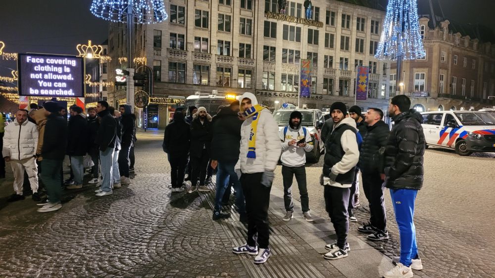 Israeli football hooligans in Amsterdam during a Europa League match between Maccabi Tel Aviv and Ajax. (AT5 Photo) 