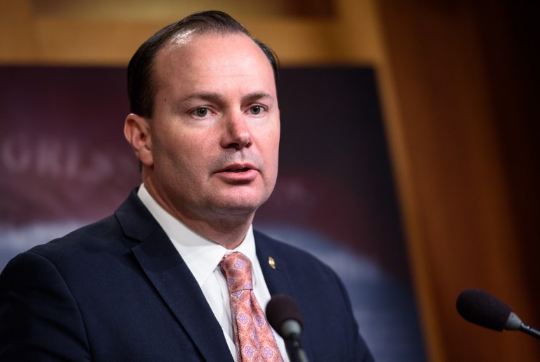 Senator Mike Lee, R-UT, speaks after the Senate voted to withdraw support for Saudi Arabia's war in Yemen, in the Senate TV studio at the US Capitol in Washington, DC on December 13, 2018. - The US Senate sent a fresh warning to President Donald Trump and Saudi Arabia Thursday by approving a resolution to end US military support for Riyadh's war in Yemen. The largely symbolic resolution cannot be debated in the House of Representatives before January, and would likely be vetoed in any case by Trump, who has repeatedly signaled his backing for the Saudi regime. (Photo by MANDEL NGAN / AFP)