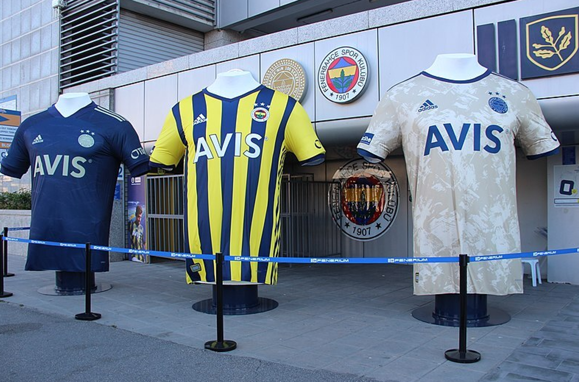 Fenerbahce 2020-2021 jersey tease, last season of Adidas sponsorship, in front of Sukru Saracoglu Stadium in Istanbul, Türkiye, on Aug. 19, 2020. (Photo via wikipedia.com)