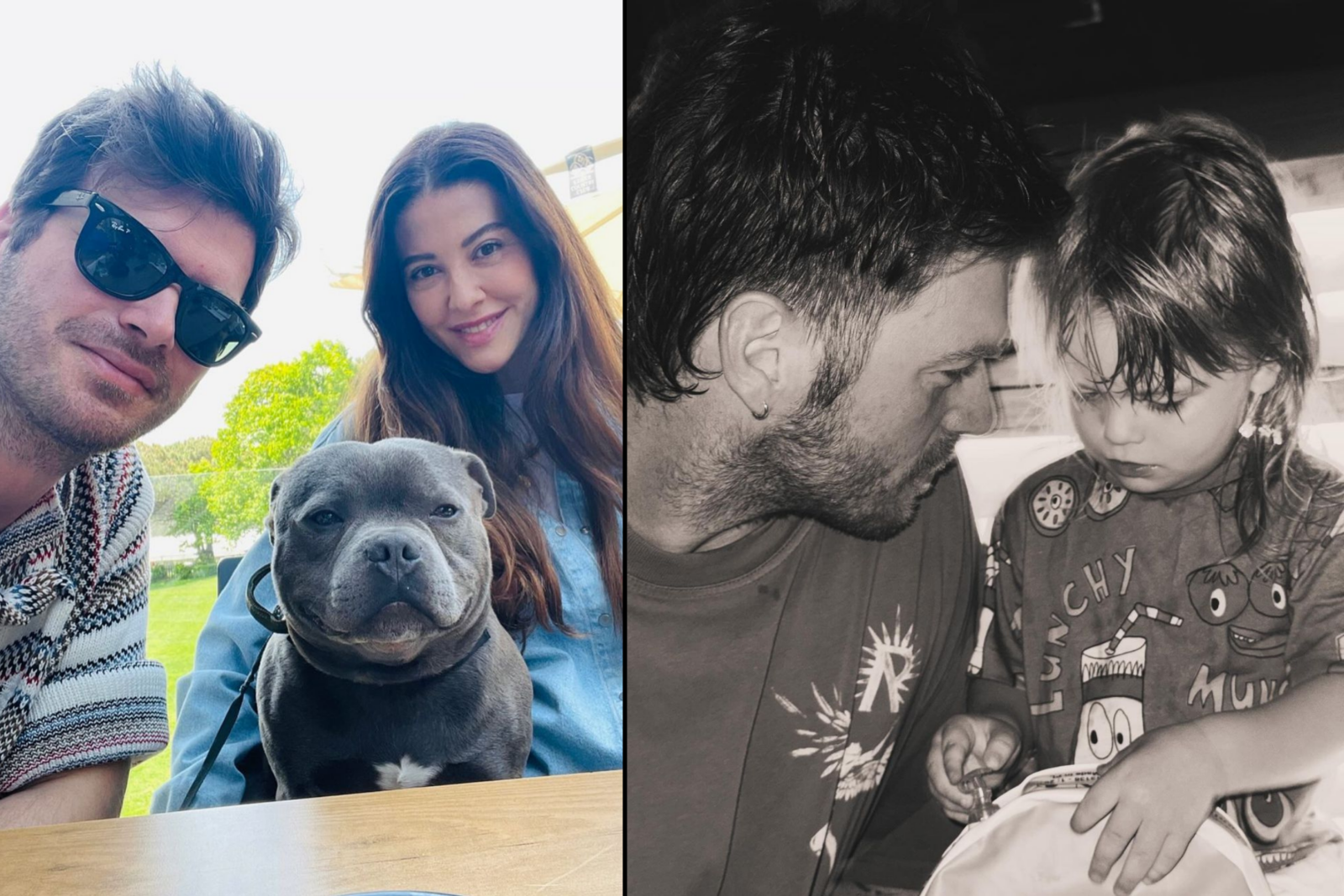 Moments with family: Kivanc Tatlitug and Basak Dizer with their dog, and a tender father-son moment with Kurt Efe, September and June 2024. (Photo via Instagram / @kivanctatlitug)