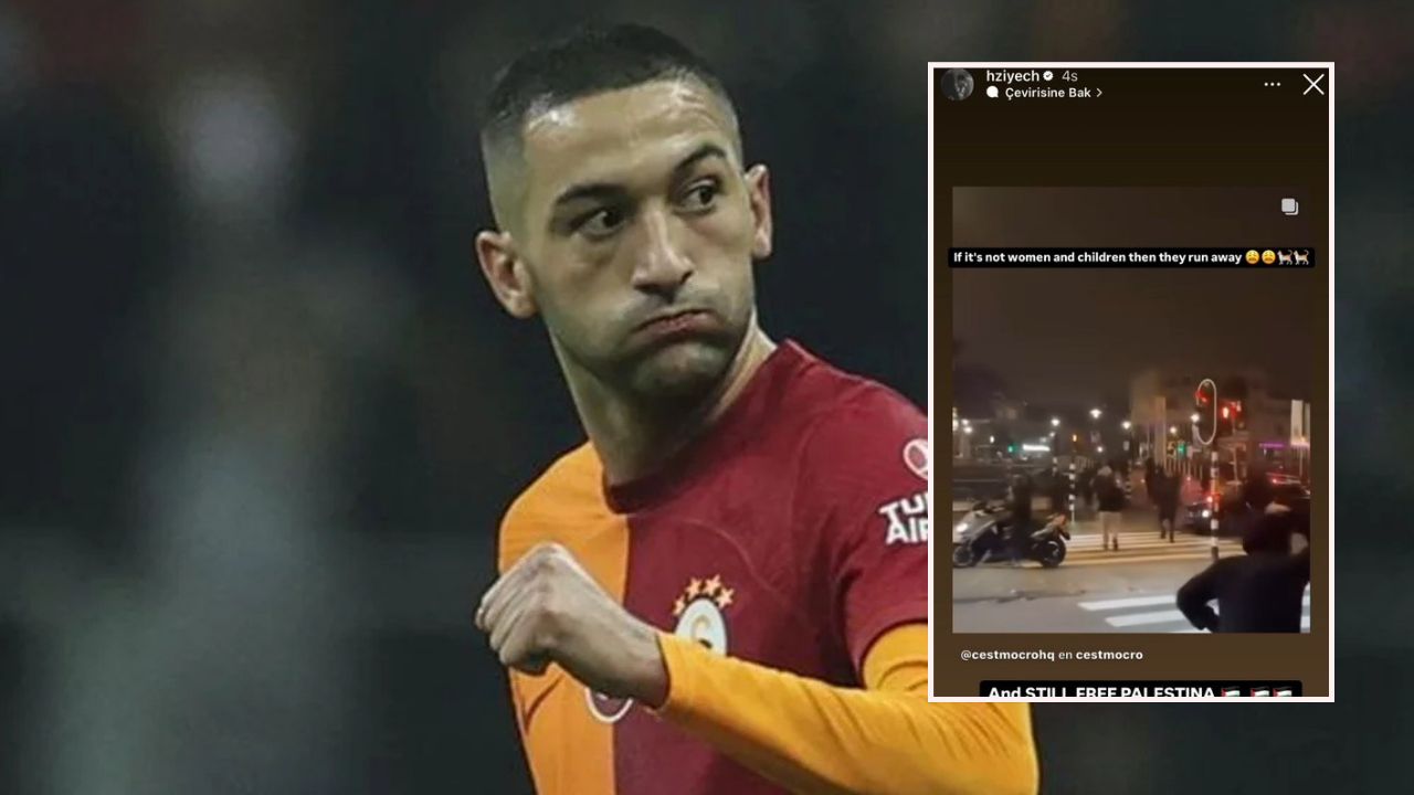 Hakim Ziyech shared a video on Instagram, saying, “If it’s not women and children, then they run away,” with “Free Palestine” added below, November 8, 2024. (Photo via Türkiye daily)