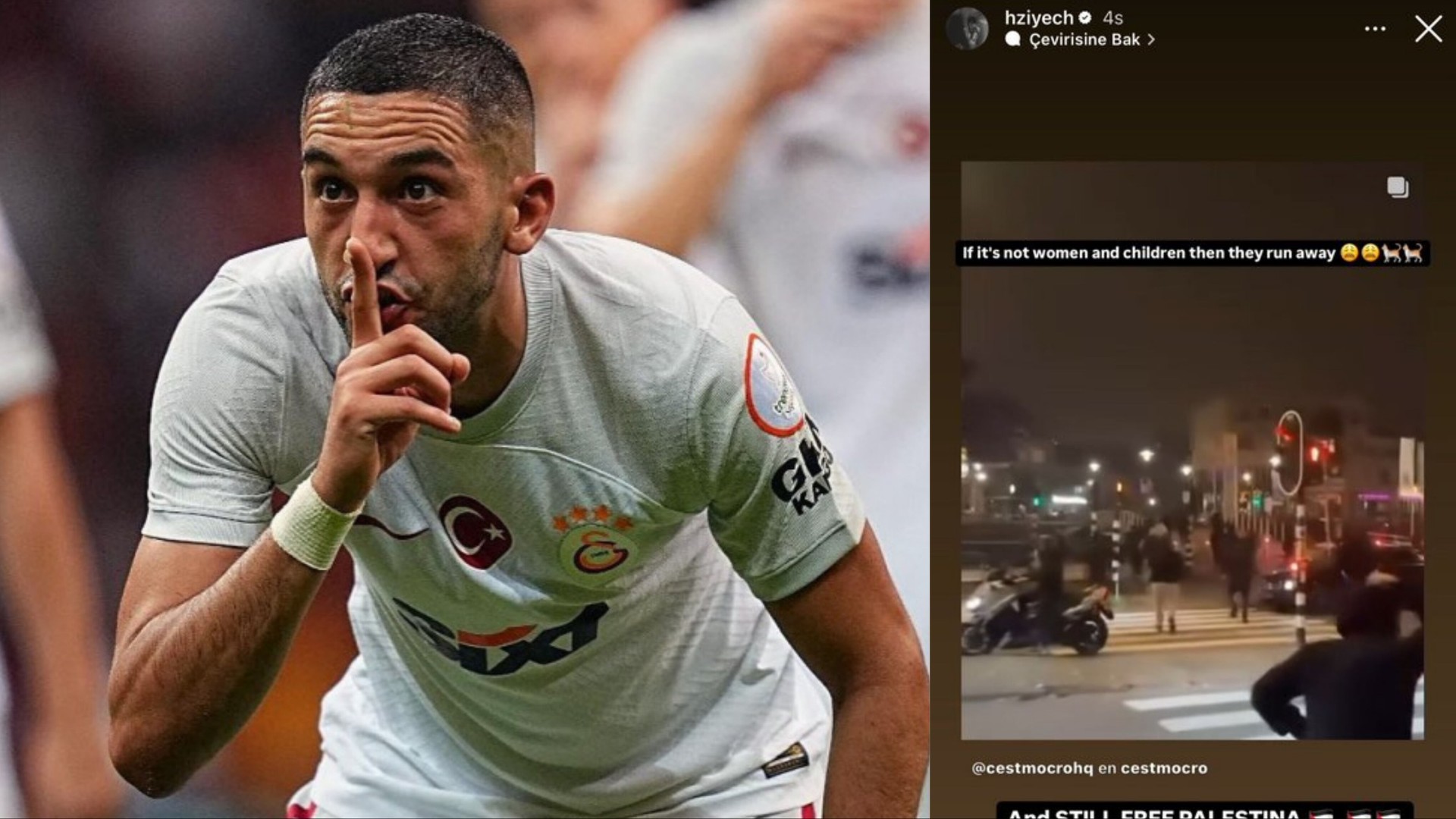 Galatasaray’s Hakim Ziyech faces backlash after mocking fleeing Maccabi Tel Aviv fans