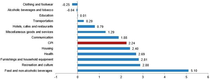 CPI annual rate of changes in main groups (%), November 2024. Source: TurkStat