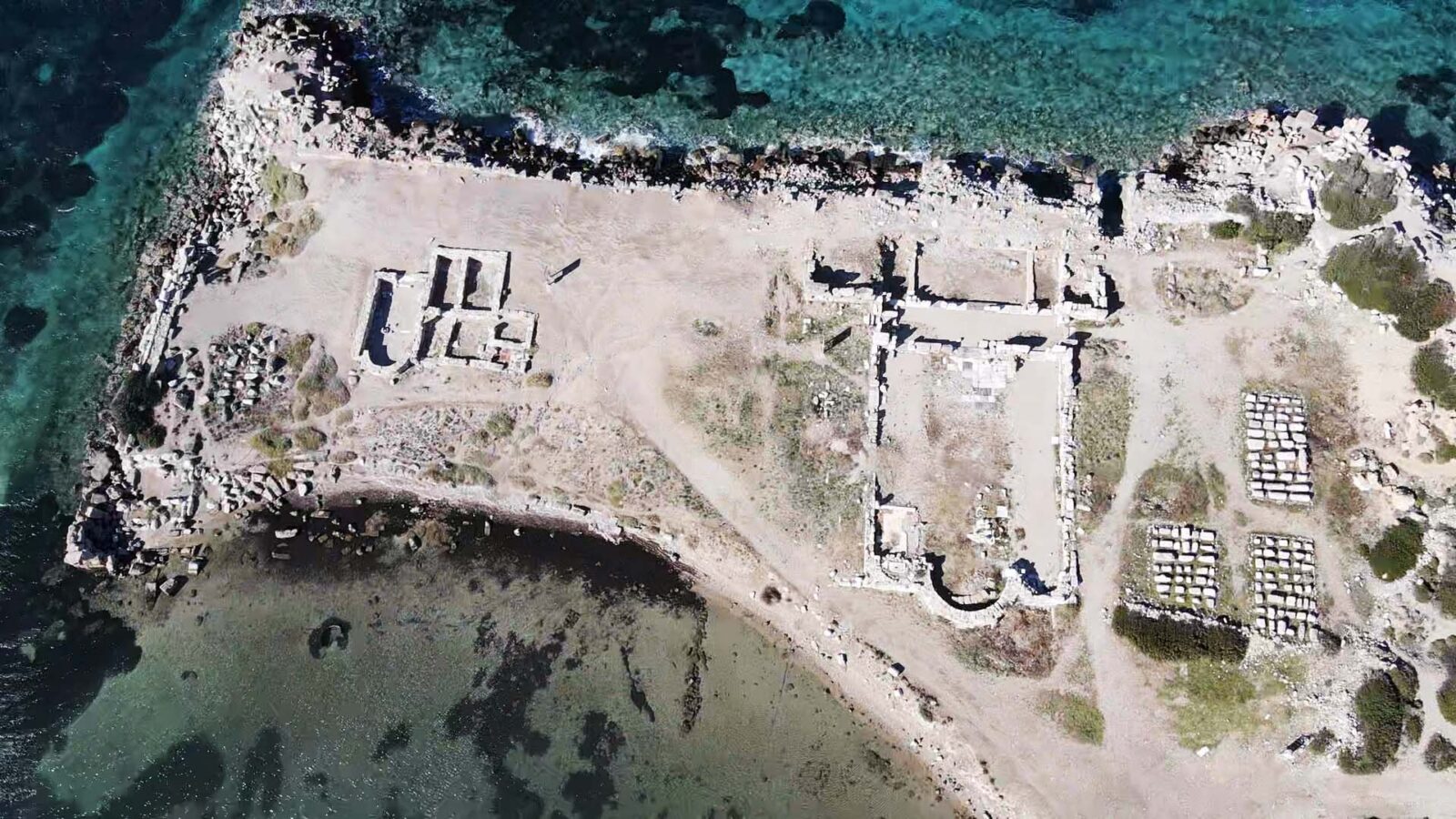 An aerial view of the 2,600-year-old ancient city of Knidos in Datca district of Mugla, Türkiye, Dec.13, 2024. (AA Photo)