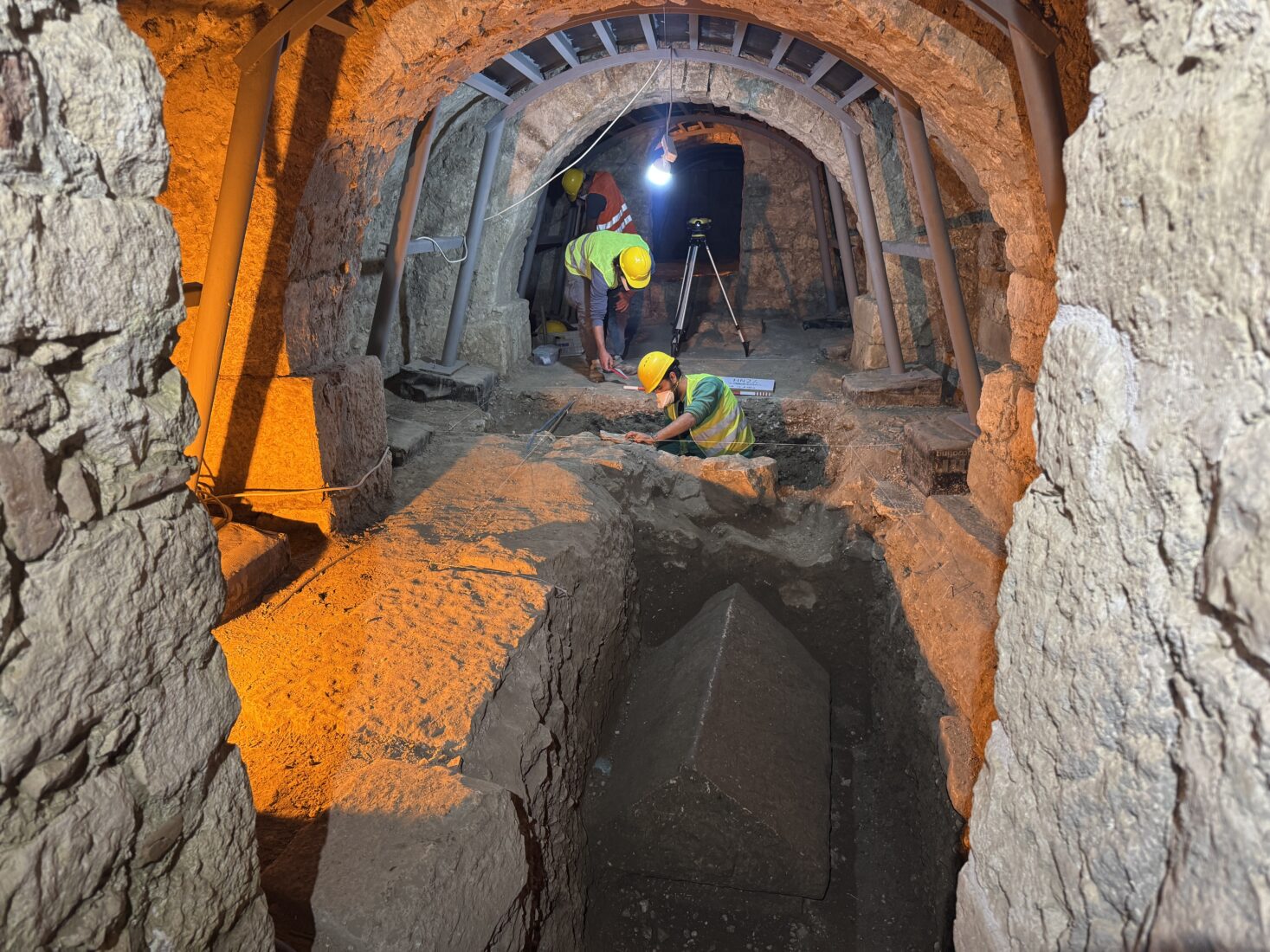 Excavation work on the sarcophagus found at St. Nicholas Church, Demre, Antalya, Türkiye, December 6, 2024. (AA Photo)