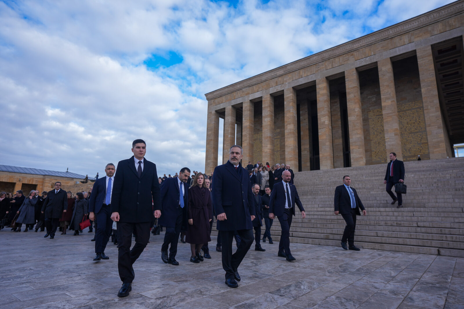 ANKARA, TURKIYE - DECEMBER 9: Turkish Foreign Minister Hakan Fidan visits Anitkabir, the mausoleum of Turkish Republic's Founder Mustafa Kemal Ataturk, with Turkish ambassadors before the official opening ceremony of the 15th Ambassadors' Conference in the capital Ankara, Turkiye on December 9, 2024. ( Mustafa Çiftçi - Anadolu Agency )<img src=