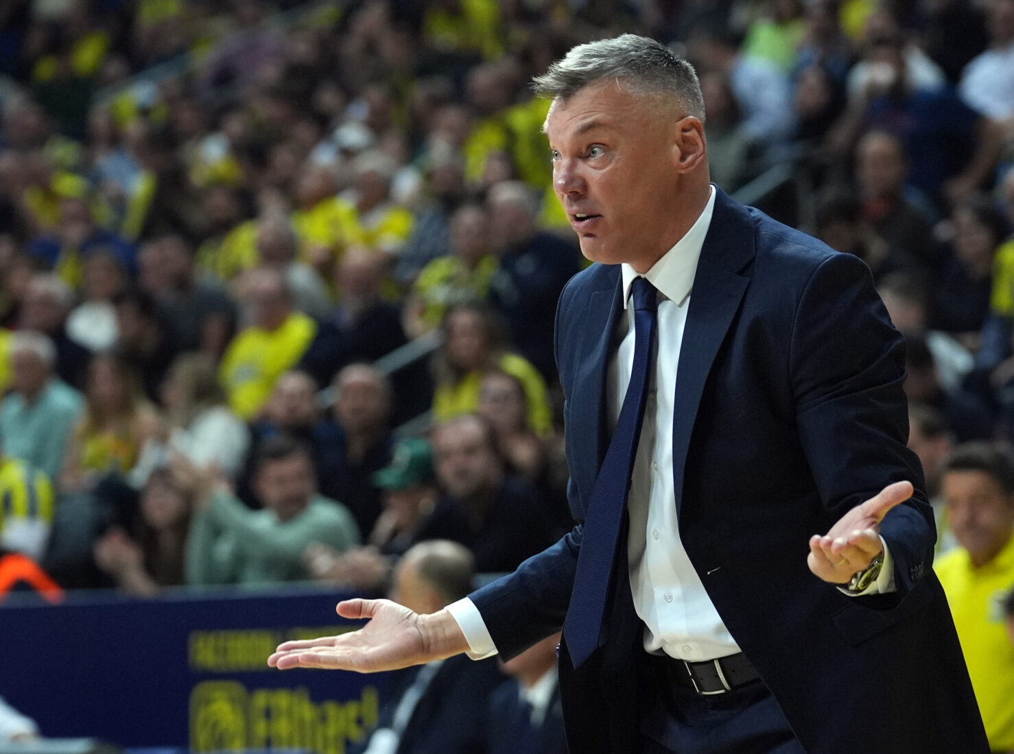 Head Coach of Fenerbahce Beko Sarunas Jasikevicius reacts during the Turkish Airlines EuroLeague week 15 basketball match against AS Monaco, Istanbul, Türkiye, December 12, 2024. (AA Photo)