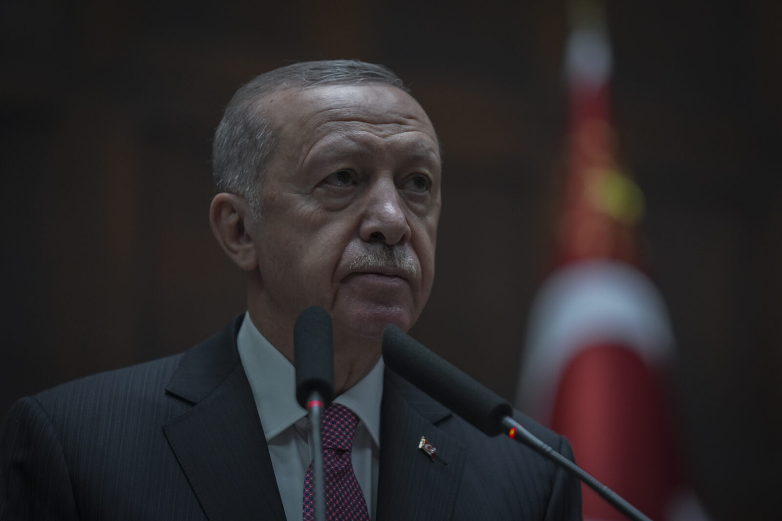 Turkish President and Justice and Development Party Chairman Recep Tayyip Erdogan makes a speech during his party's group meeting at the Grand National Assembly of Turkiye (GNAT) in Ankara, Turkiye on Dec. 25, 2024. ( Erçin Ertürk - Anadolu Agency )