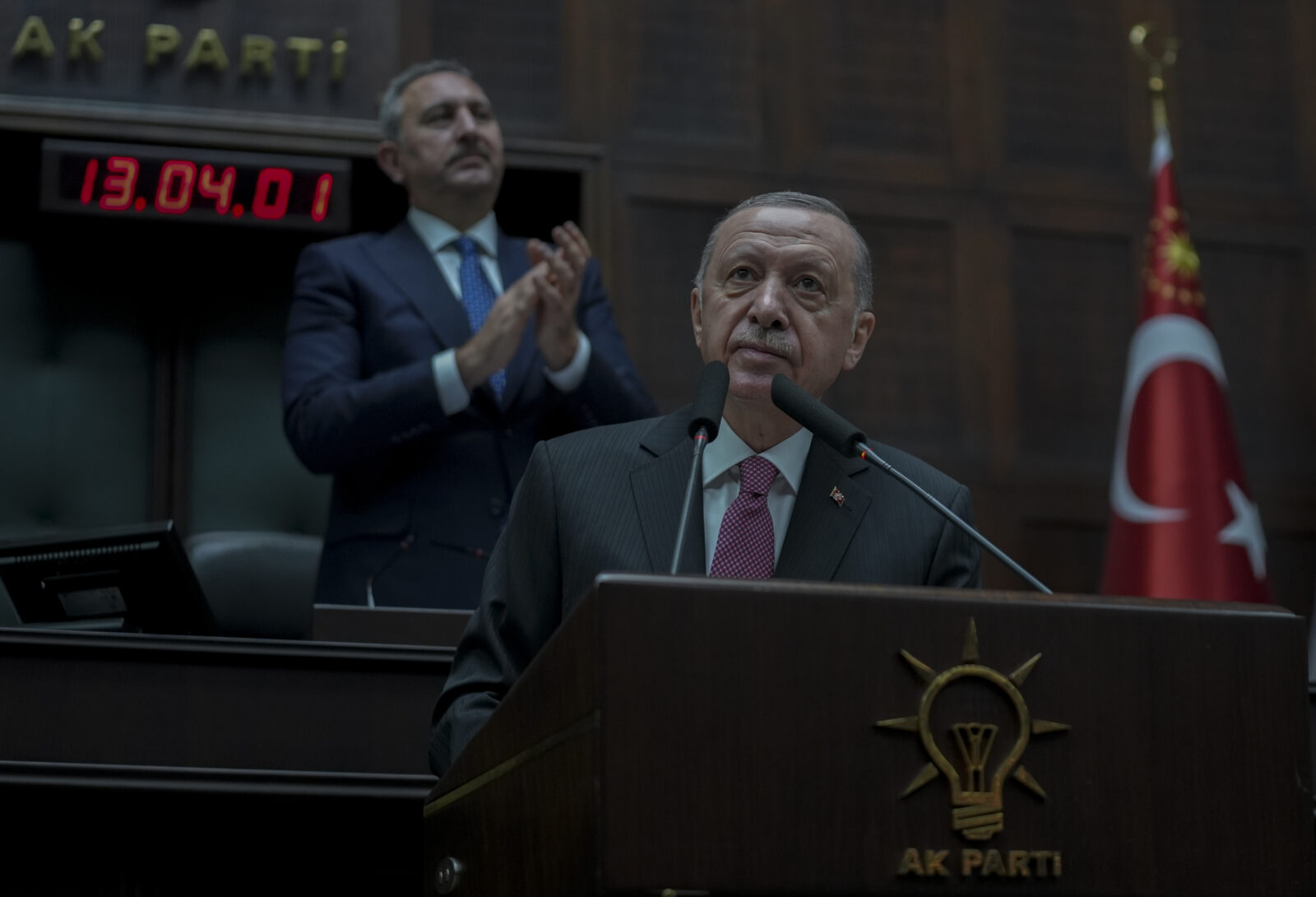 President and Justice and Development Party Chairman Recep Tayyip Erdogan makes a speech during his party's group meeting at the Turkish Parliament in Ankara, Turkiye on Dec. 25, 2024. (AA Photo)