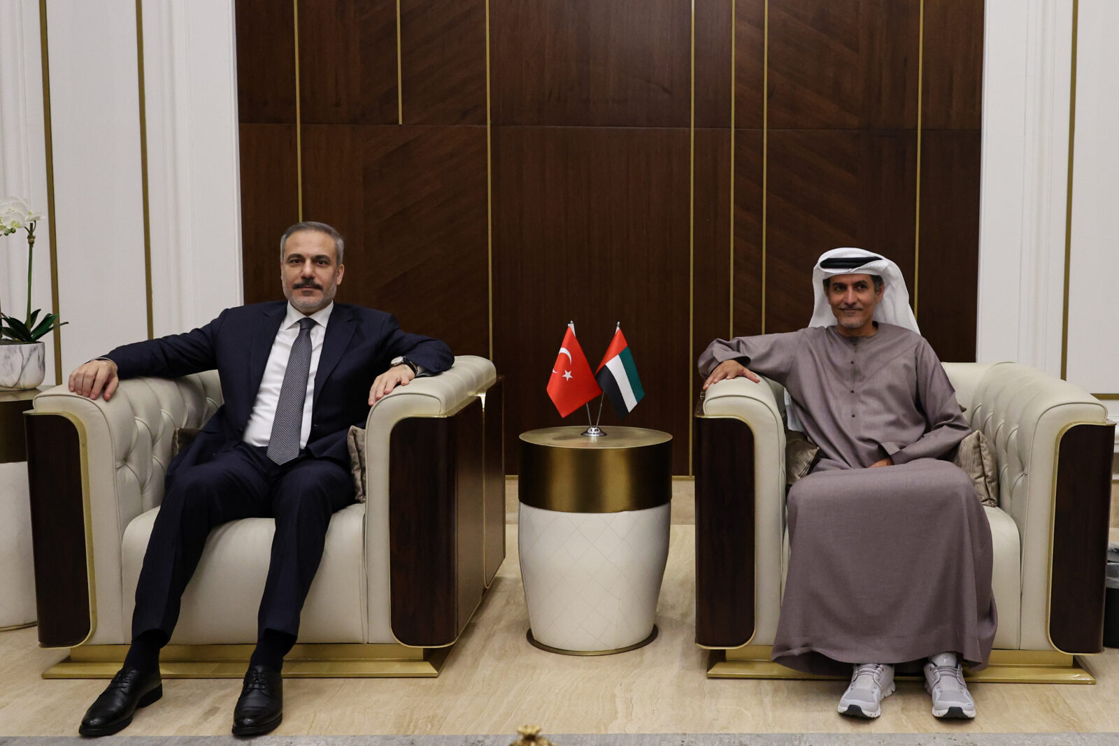 Turkish Foreign Minister Hakan Fidan (L) meets with Ali Mohammed Al Shamsi (R), Secretary-General of the Supreme Council for National Security, in Abu Dhabi, the capital of the United Arab Emirates (UAE) on December 24, 2024. (AA Photo)