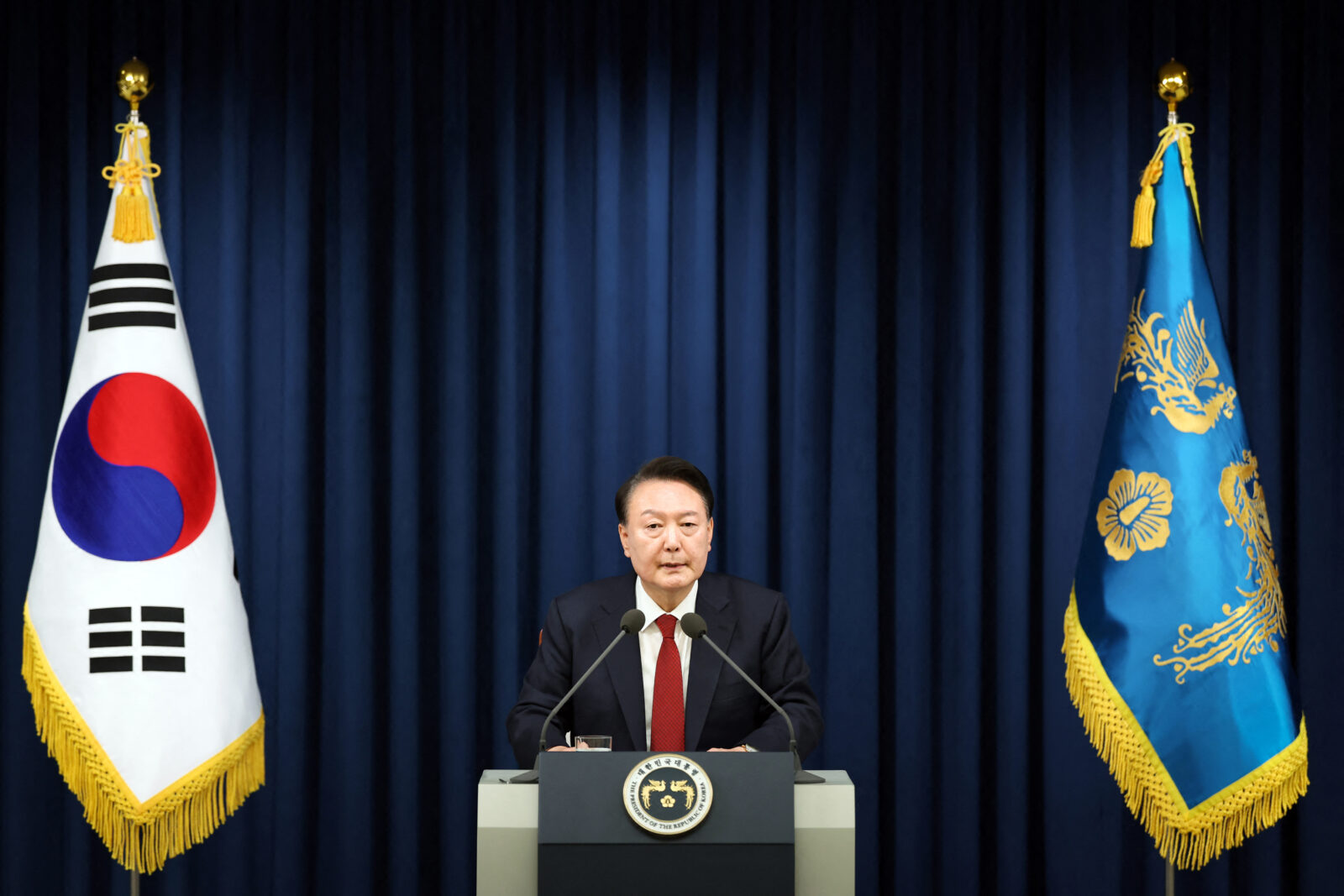 This handout from the South Korean Presidential Office shows South Korean President Yoon Suk Yeol delivering a speech to declare martial law in Seoul, S. Korea, on December 3, 2024. (AFP Photo)