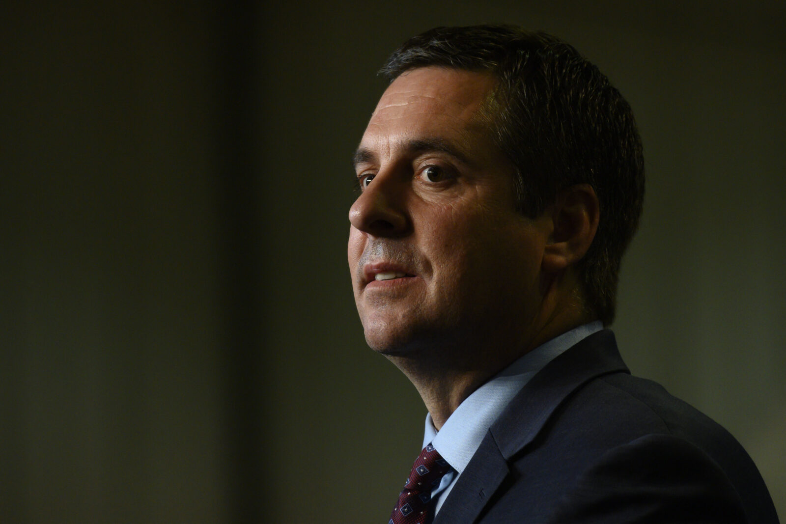 U.S. Congressman Devin Nunes looks on as U.S. President Donald Trump delivers remarks to Rural Stakeholders on California Water Accessibility in Bakersfield, California, U.S, on Feb. 19, 2020. (AFP Photo)