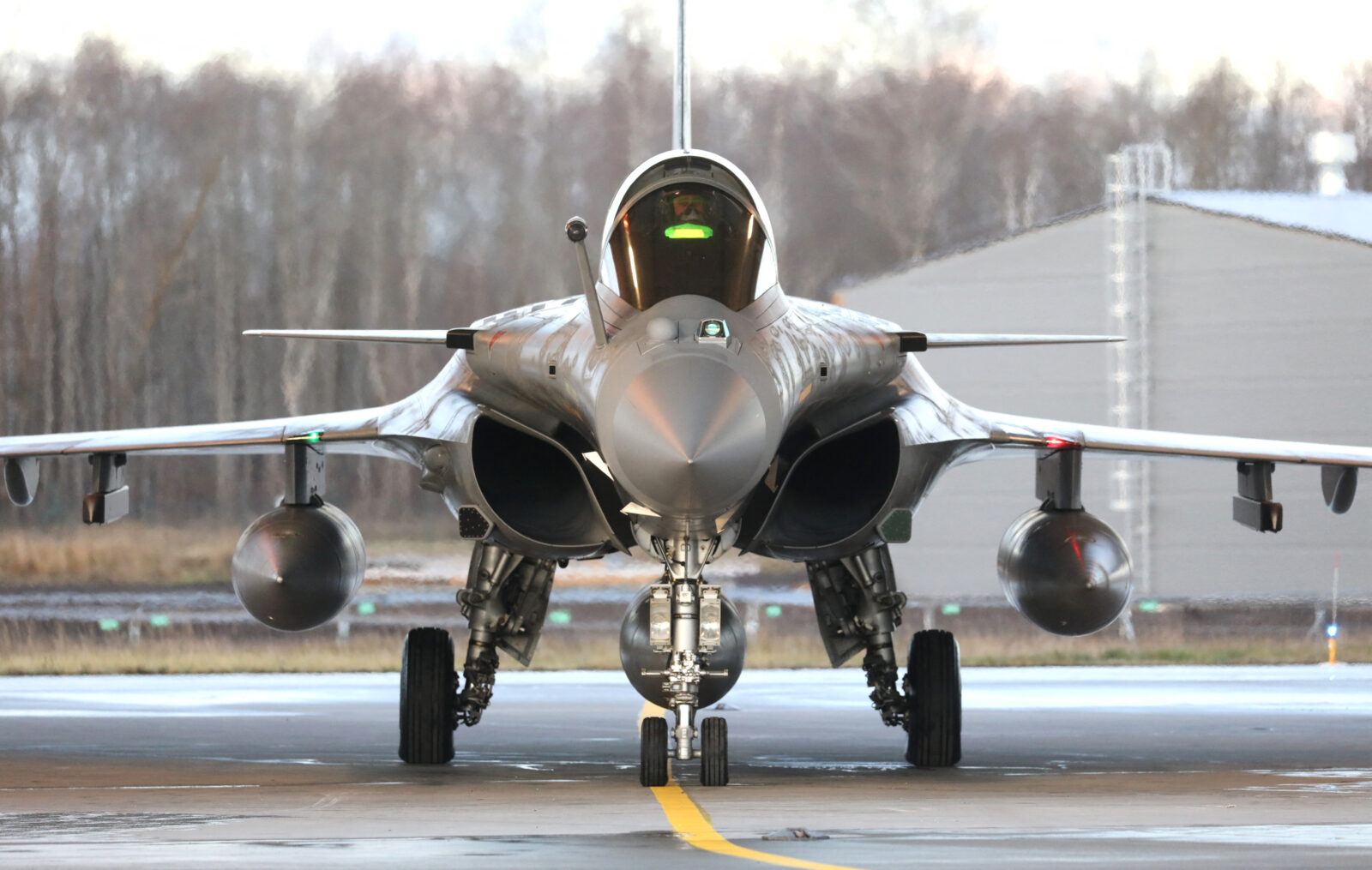 A Rafale B standard F4 fighter jet of France's air force drives to its parking place as part of NATO's Enhanced Air Policing (eAP) mission in the Baltic States, Dec. 17, 2024. (AFP Photo)