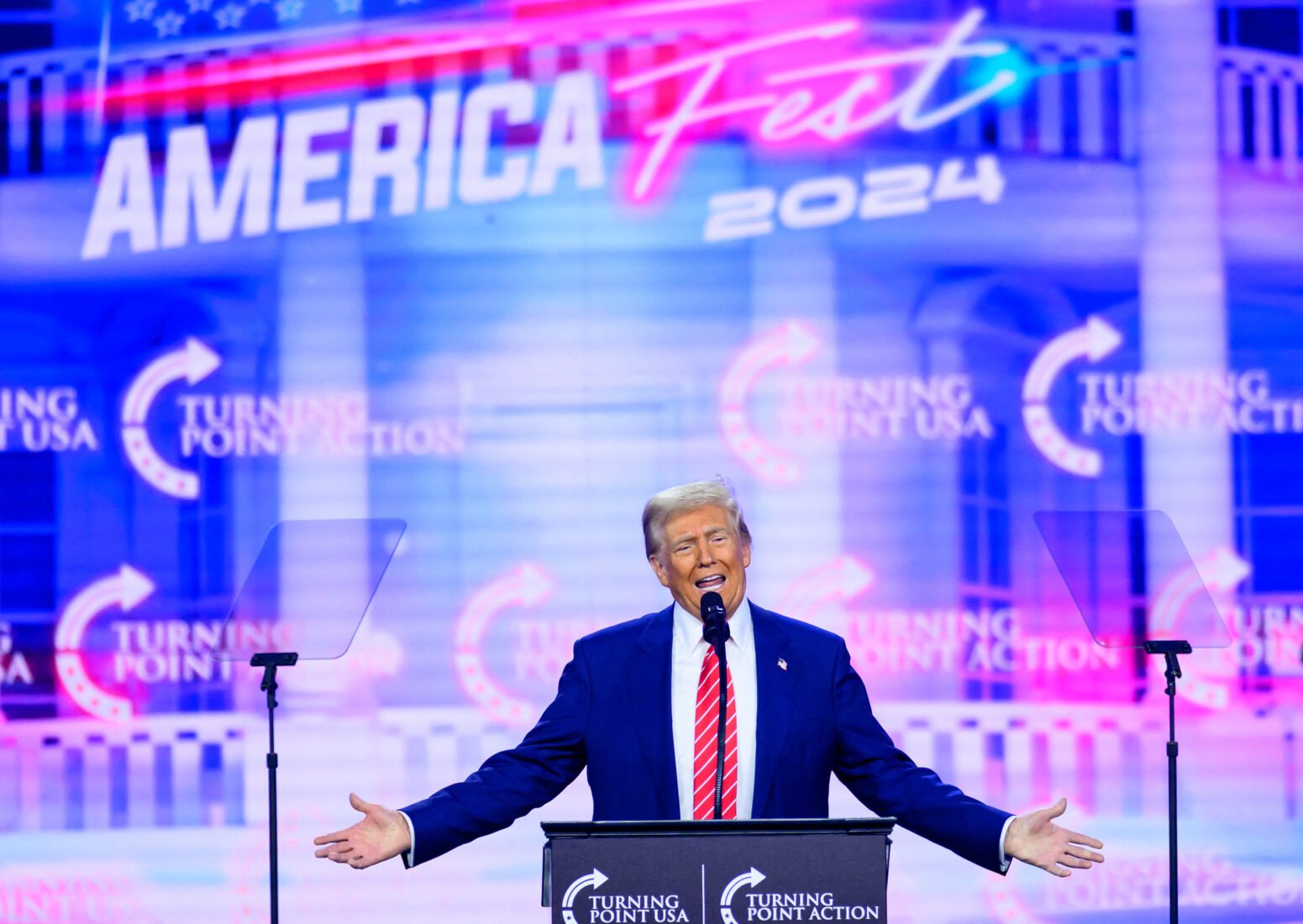 U.S. President-elect Donald Trump speaks during Turning Point's annual AmericaFest 2024 in Phoenix, Arizona, U.S. on Dec. 22, 2024. (AFP Photo)