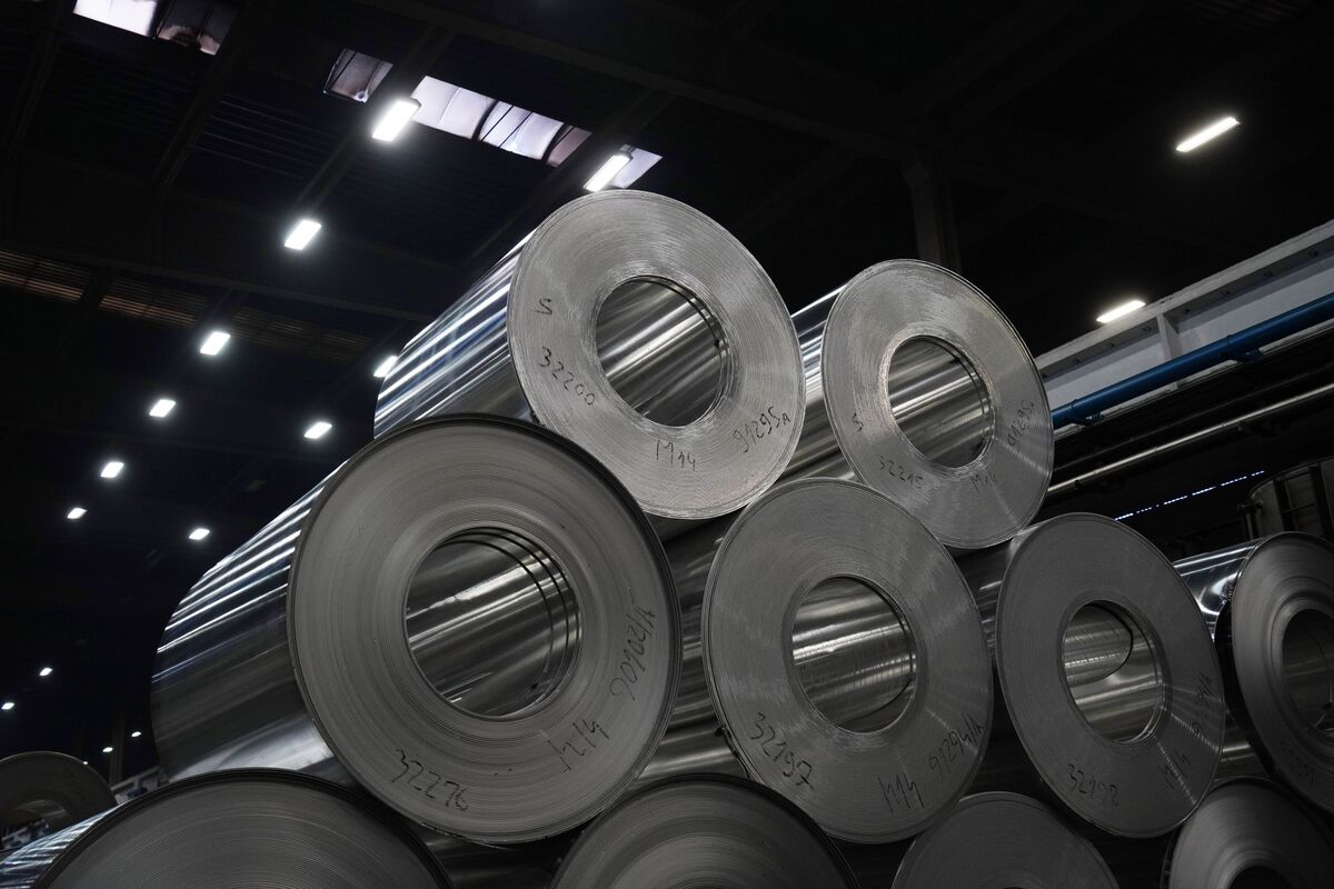 Aluminium rolls sit following manufacture. (Bloomberg Photo)
