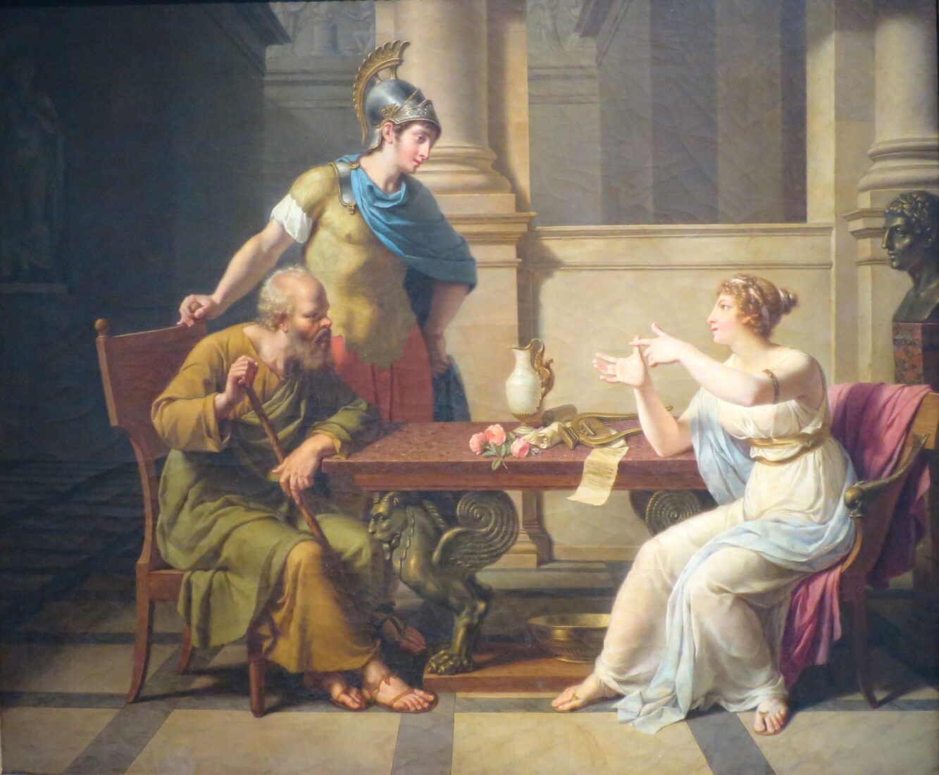 Socrates visited Aspasia, a painting by Nicolas André Monsiaux, 1801, exhibited at the Pushkin State Museum of Fine Arts, Moscow, Russia. (Photo by World History)