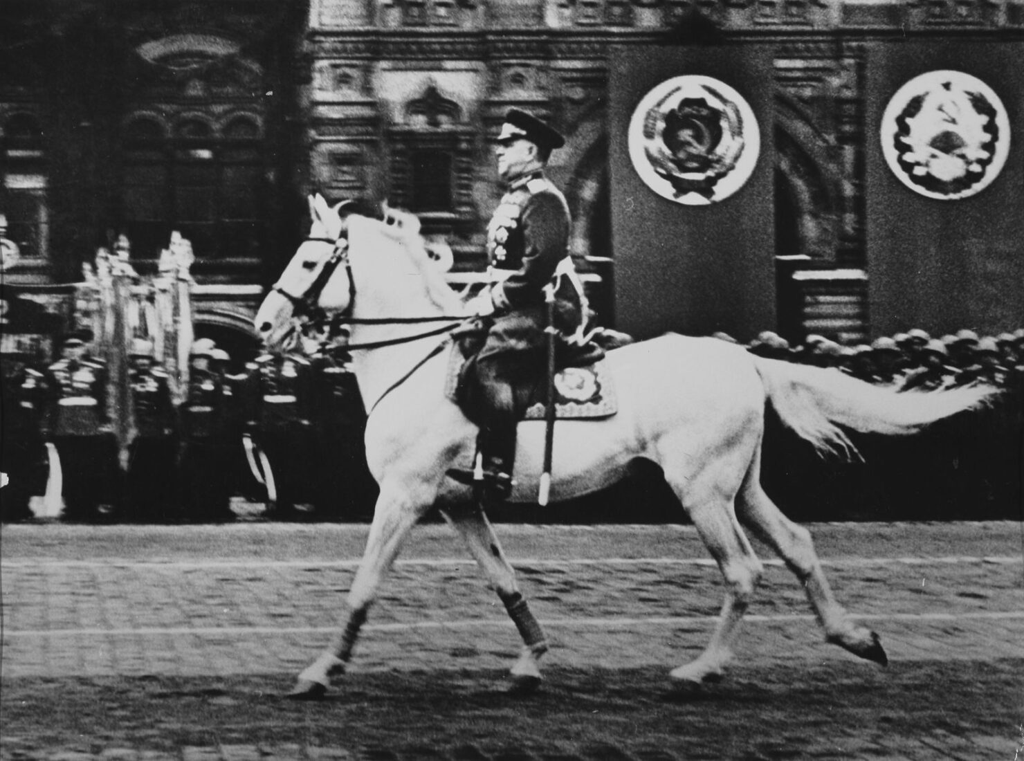 The Akhal-Teke horse remains cherished by Turkmens. Marshal Zhukov riding a grey Akhal-Teke during the 1945 Moscow Victory Parade. (Photo via Wikimedia)