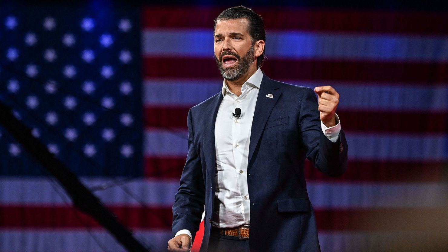 Former US President Donald Trump's son Donald Trump Jr. speaks at the Conservative Political Action Conference in Orlando, Florida in February 2022. (AFP Photo)