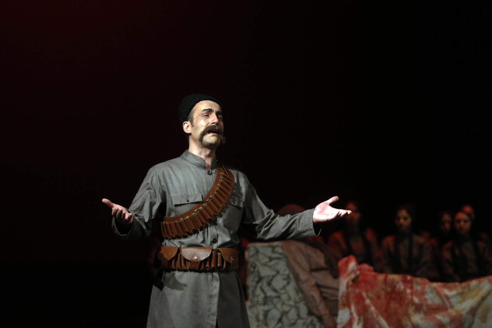 Theater actors perform the play 