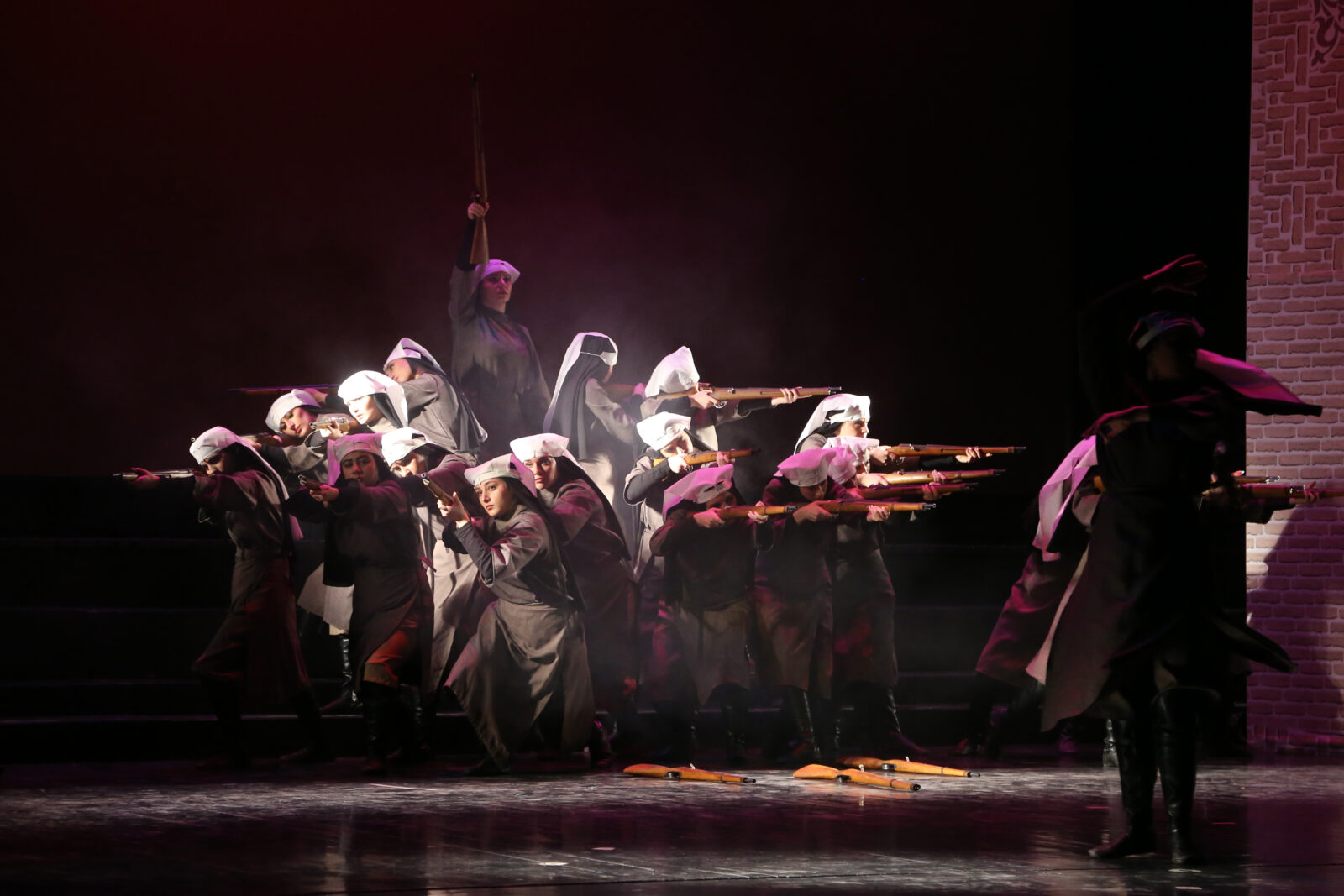 Theater actors perform the play 