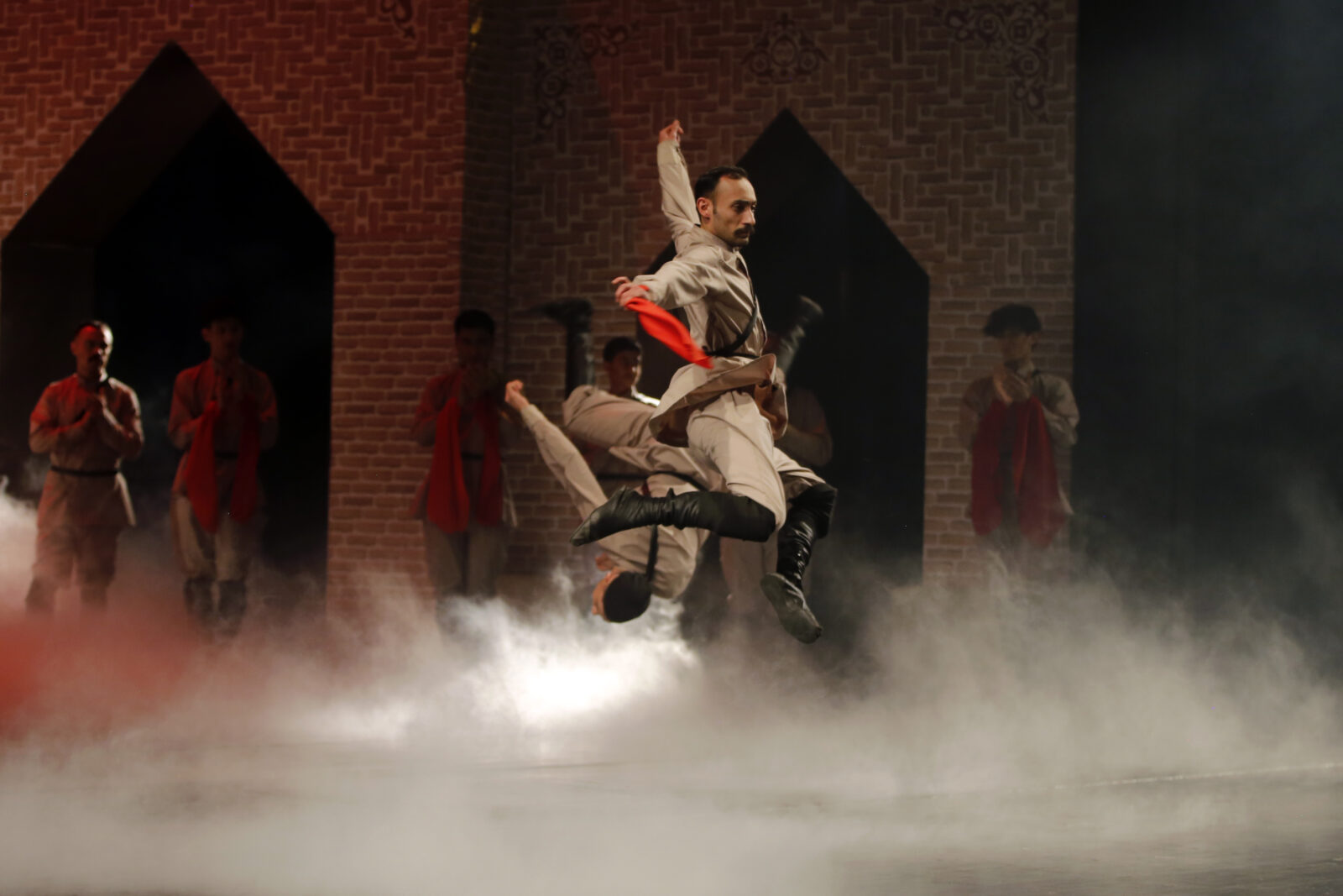 Theater actors perform the play 