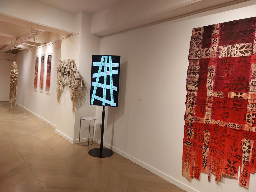 An exhibition view showcasing various pieces that merge traditional Anatolian motifs with modern artistic techniques, Istanbul, Türkiye, Dec. 27, 2024. (Photo via Instagram / @anelsander)