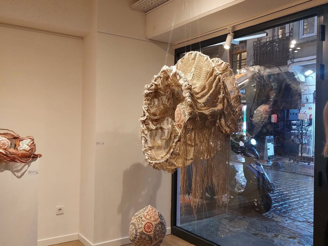 A suspended three-dimensional artwork incorporating layered textures and traditional designs, Istanbul, Türkiye, Dec. 27, 2024. (Photo via Instagram / @anelsander)