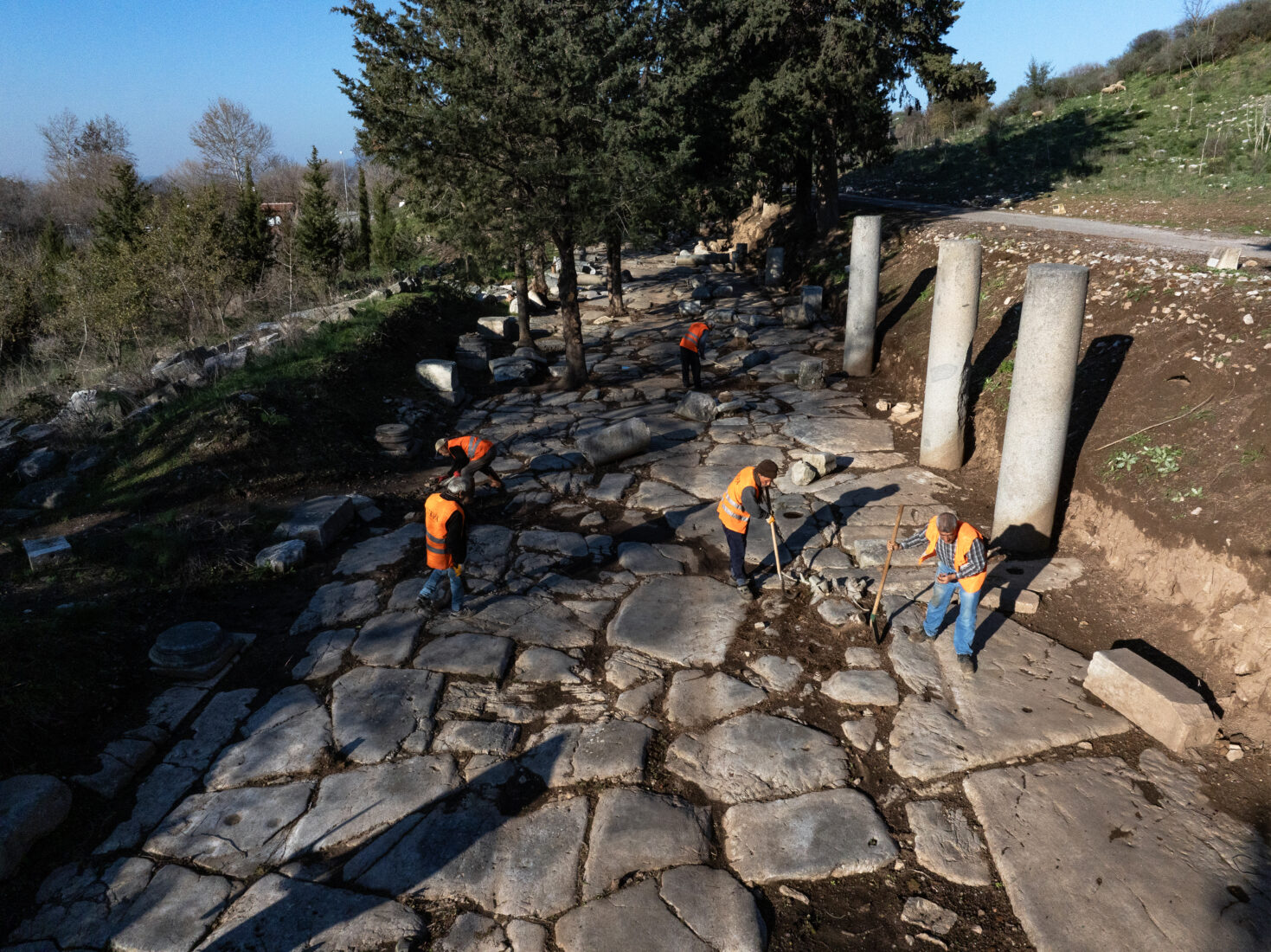 Ephesus Archaeological Site prepares to offer a new experience to visitors with its navigable routes, uncovered historical sites, and changing entrance layout in Izmir, Türkiye, December 18, 2024. (AA Photo)