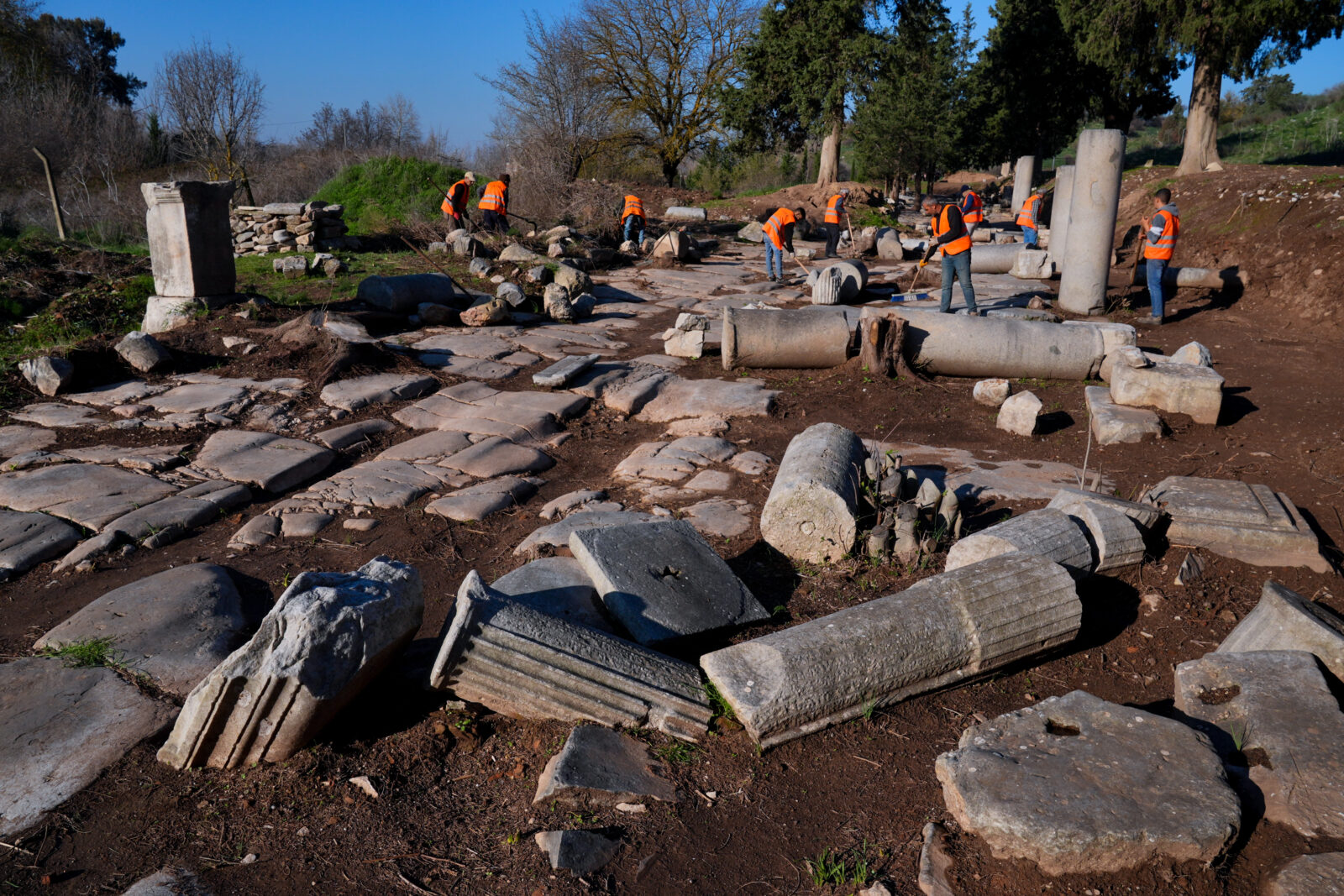 Discover Ephesus: Archaeological Site prepares to offer a new experience to visitors with its navigable routes, uncovered historical sites, and changing entrance layout in Izmir, Türkiye, December 18, 2024. (AA Photo)